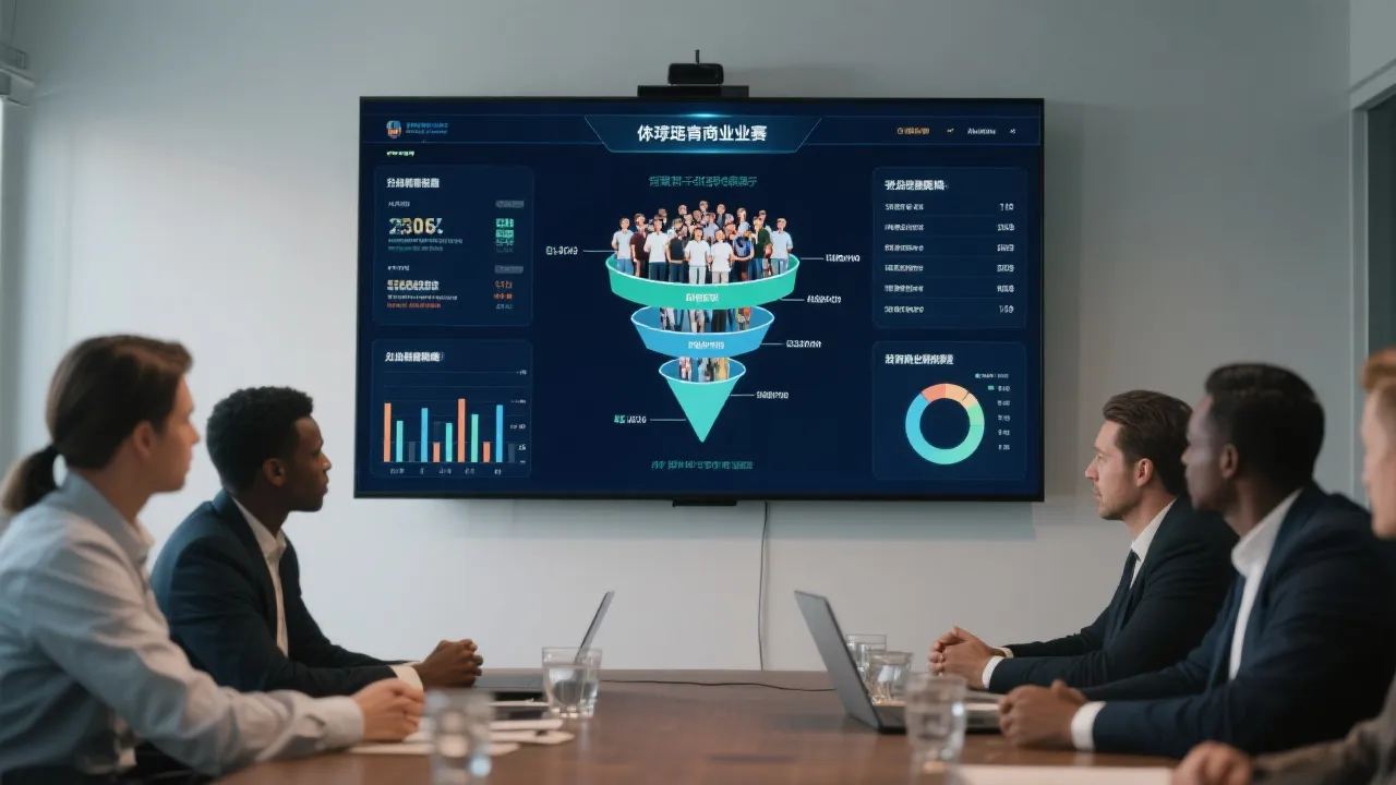 体育赛事数据大屏与广告投放看板，呈现人群分层与多渠道触达
